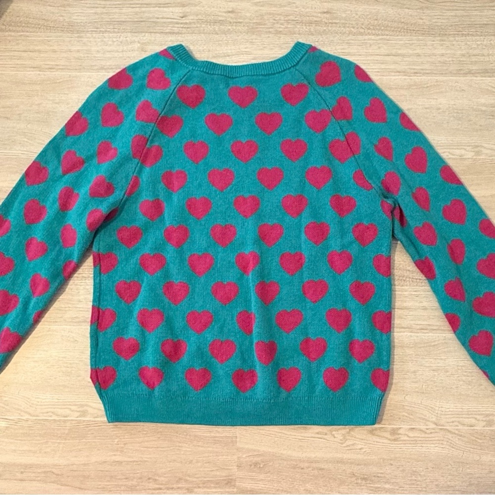 Posh Peanut Heart Print Bamboo Blend Sweater Teal Pink Size 5T - Picture 3 of 7